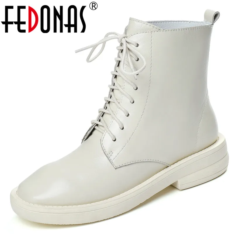 

FEDONAS Newest Warm Comfortable Women Low Heels Ankle Boots Quality Genuine Leather Motorcycle Boots Basic Office Shoes Woman