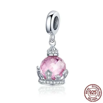 

S925 sterling silver pendant cute fresh pink zircon crystal crown DIY necklace bracelet charm