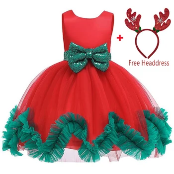 

Baby Girls Dress Christmas Kids Dresses For Girls Costume Sequin Bowknot Lace New Year Party Princess Dress Children 2-10 Years
