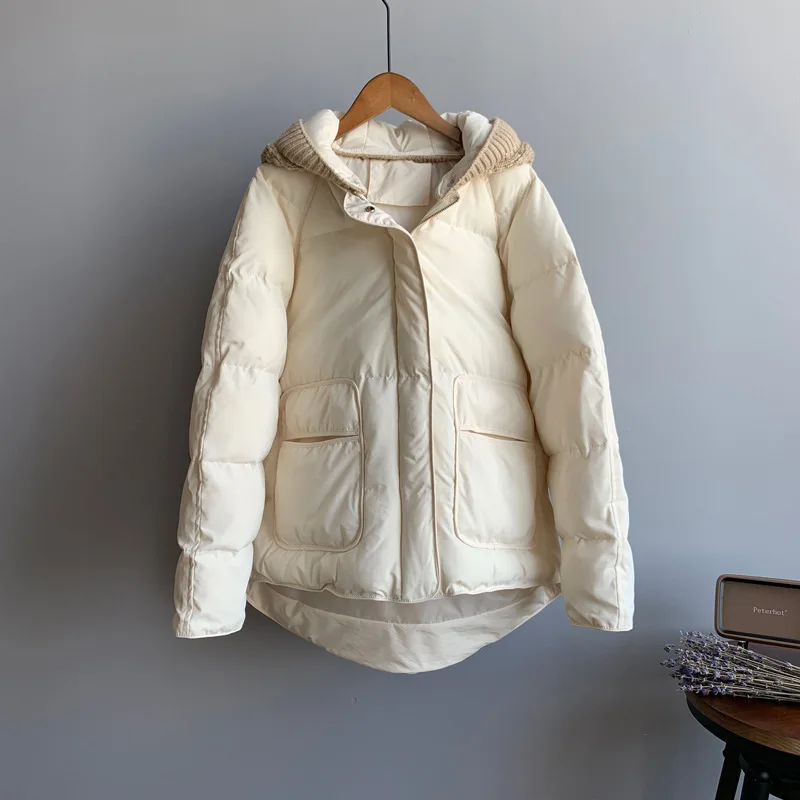 Бежевый Winter Jacket women Womens Parkas Thicken Outerwear solid hooded Coats Short Female Slim Cotton padded basic tops - Цвет: Бежевый
