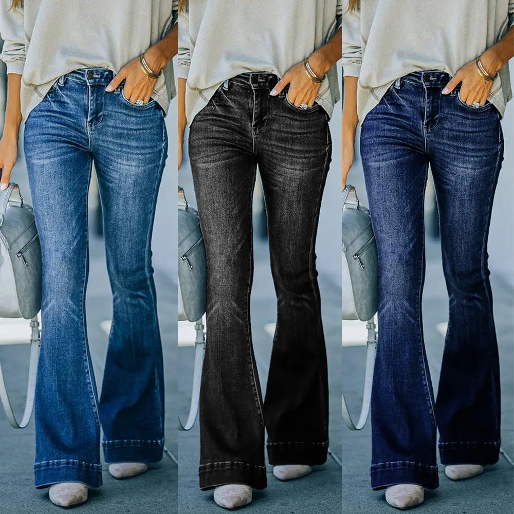 2021 New High Waist Flare Jeans For Women Retro High Stretch Skinny Denim Pants Street Casual Trousers S-2XL Drop shipping