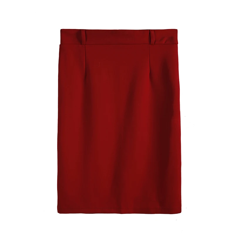 Wine Red Korean Version Women's High Waist Skirt Stretch One Step Package Hip pencil Skirt faldas mujer - Цвет: Wine Red