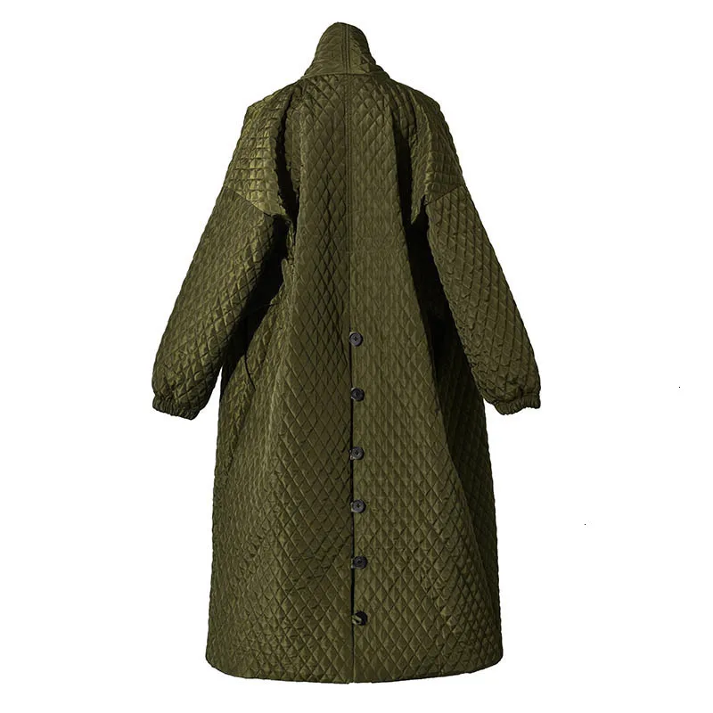 EAM клетчатое пальто с хлопковой подкладкой, новое зеленое пальто с длинным рукавом, свободный крой, женские парки, модная новинка, Осень-зима
