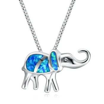 

FDLK Lucky Elephant Blue Opal Necklace Aolly Necklaces Pendants For Women New Fashion Animal Jewelry Gift