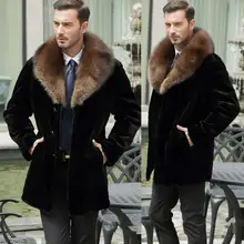 Осенняя кожаная куртка из искусственного меха норки, Мужская зимняя утолщенная теплая кожаная куртка с большим меховым воротником, мужские свободные однобортные куртки B203