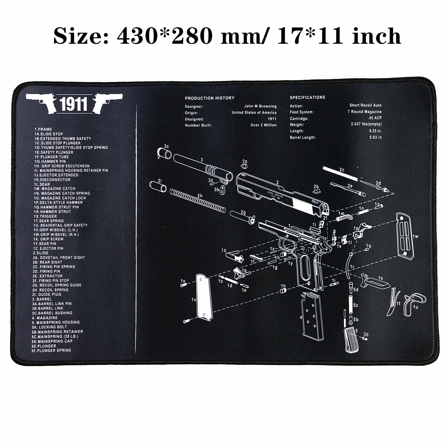 Водостойкий пистолет резиновый коврик для чистки Glock 1911 Beretta HK USP SIG P226 AR15 AK47 Remington с армирующими частями список коврик для верстака - Цвет: 1911