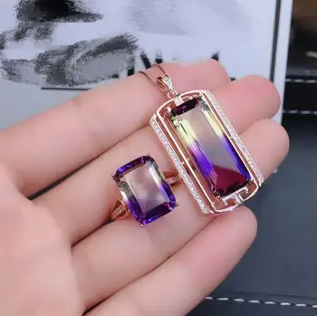 

Real Natural Amethyst jewelry set Natural Real Amethyst 925 sterling silver 1pc pendant,1pc ring