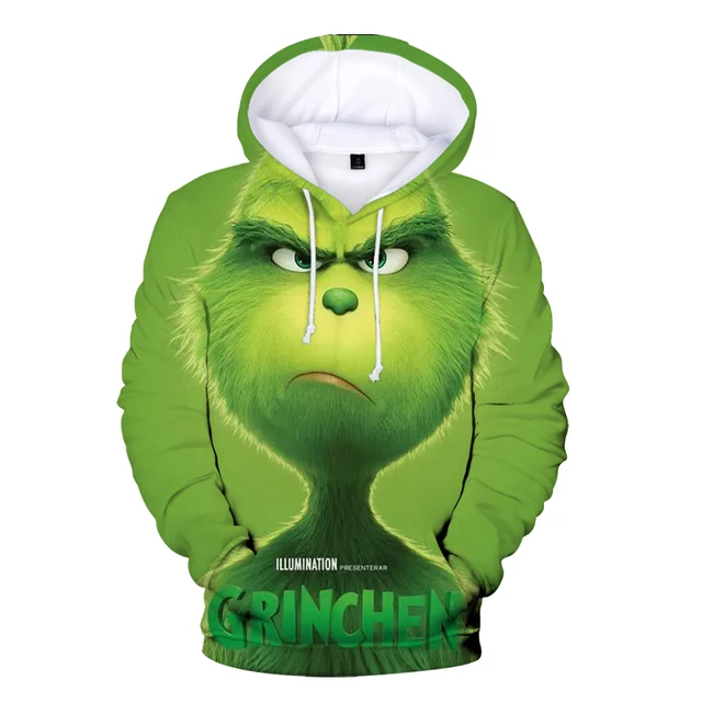 New Oversized Hoodie Men 3d Print Grinch Green Winter Sweatshirt Men/Women Sweater Jacket Fashion Pullovers Street Casual Clothe 2