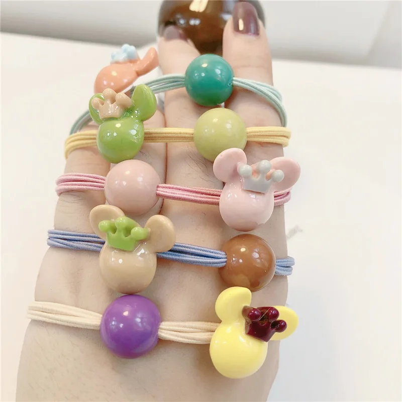 5Pcs Korean Mickey Minnie Hair Accessories Elastic Hair Band Hair Rope for Women Girls Rubber Ponytail Holder Elastic Scrunchie