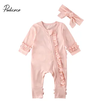 

Pudcoco Ruffles Zipper Romper 2019 New Autumn Long Sleeve Jumper Kid Baby Girl Infant Jumpsuit + Headband Outfits Set 0-18M