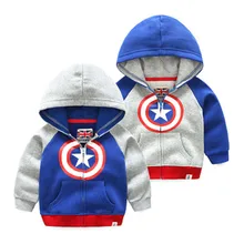 Кофты с капюшоном "Marvel" Одежда для маленьких мальчиков и девочек Капитан Америка толстовка с капюшоном топы Повседневное Толстовки с капюшоном на молнии для детей Мстители верхняя одежда