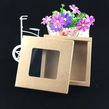 

10Pcs DIY Vintage Kraft Paper Gift Box Package With Clear PVC Window Candy Favors Arts&Krafts display Package Box