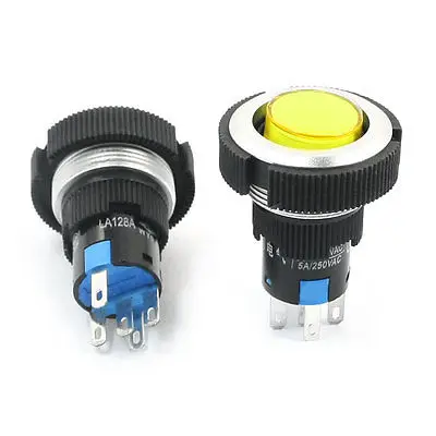 

2 Pcs 22mm Panel Mount SPDT Momentary Yellow Pilot Lamp Push Button Switch