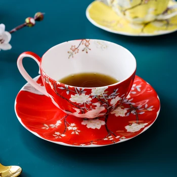 

Tea cups lassical flowers and cranes with delicate bone china coffee cup and saucer