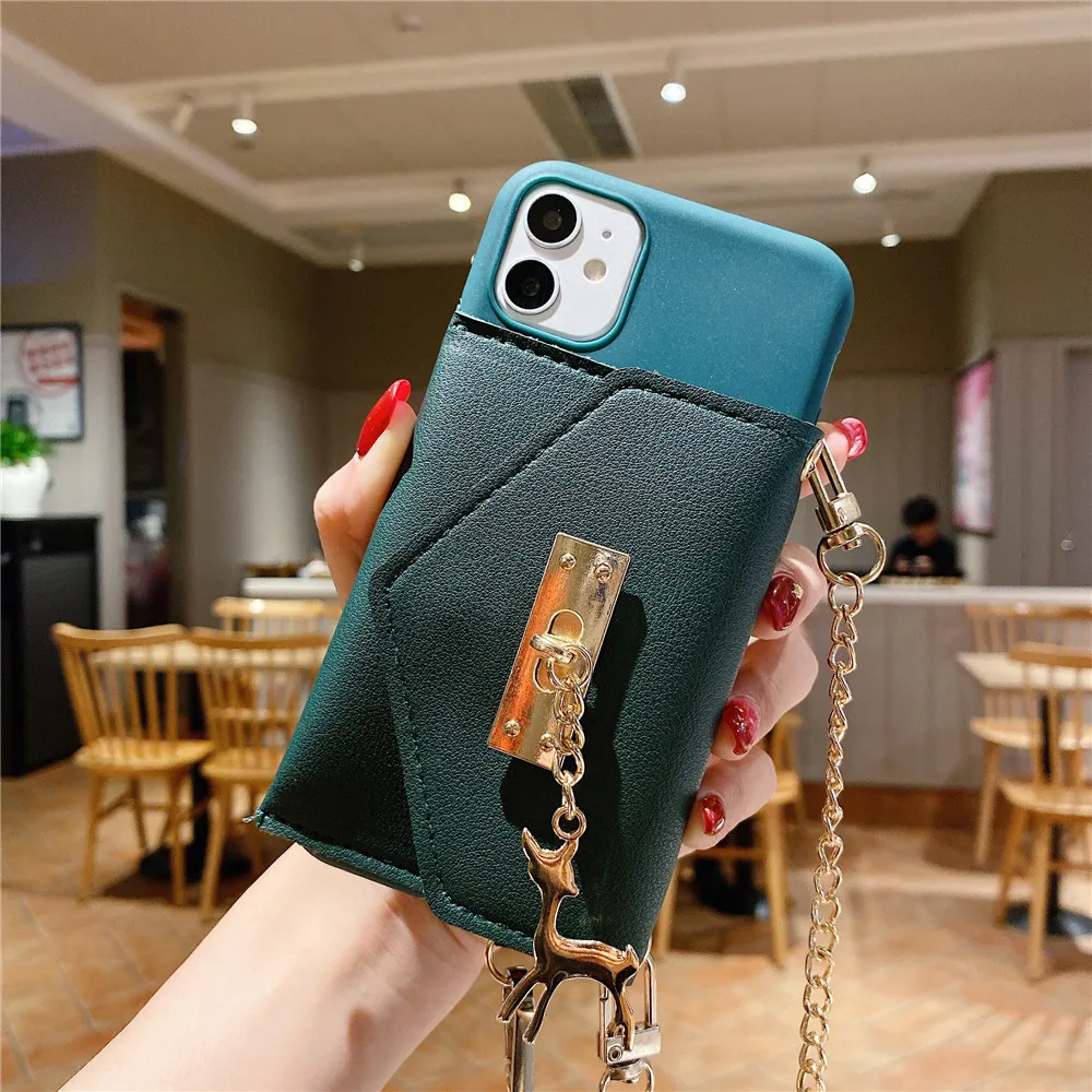 

Chain Coin Purse Phone Case For Xiaomi Mi 11 11i 11X 10 10T 10i 10S 9T 9 8 SE Pro 5X 6X A2 A3 Lite Cover Wrist Strap Card Cases
