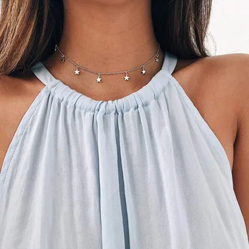 

2019 Fashion Boho Pendants Collier Femme Chain Collar Collares De Moda Star Necklace Women Choker Kolye Gold Silvery Necklaces