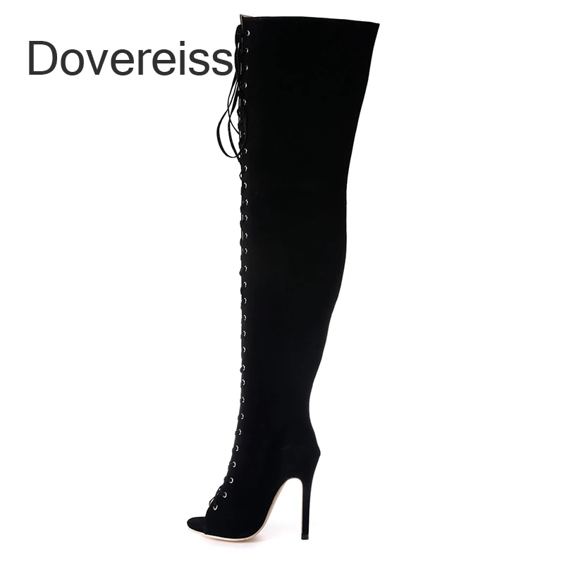 

Summer Women Fashion Sexy New Stilettos Heels Peep Toe Cross Tied Zipper Consice High Heels Over The Knee Boots Cool Boots 40