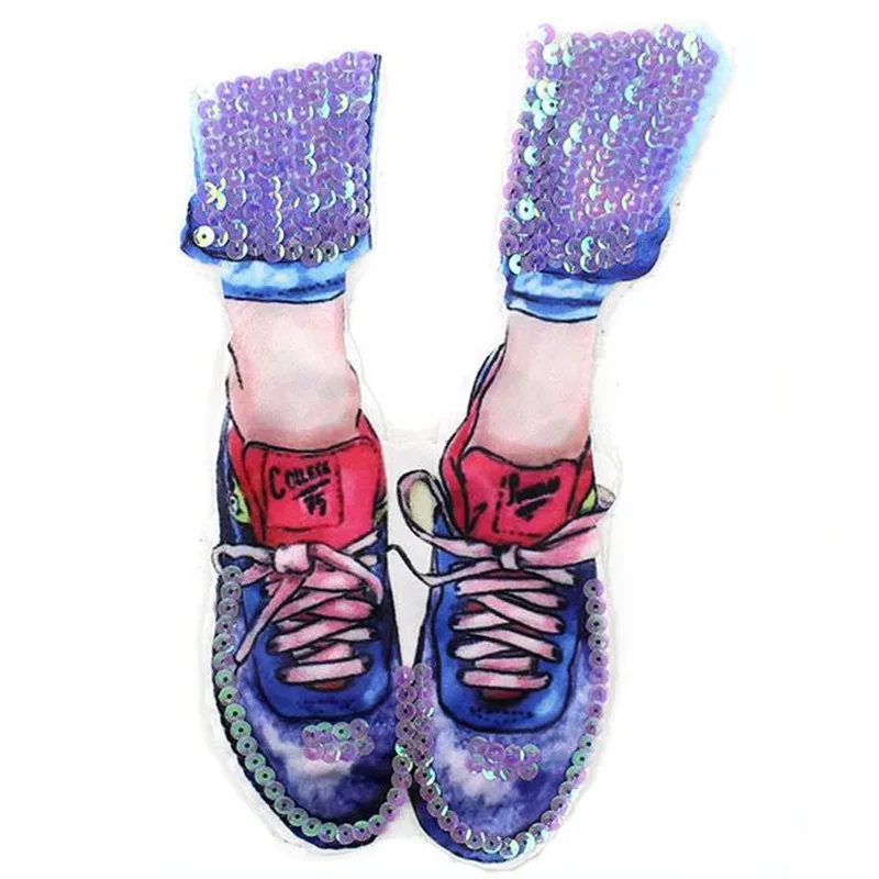 270MM Blue Shoes Patches for clothing Sequins Strange things Sequined Patch Clothes Stickers Christmas Large Biker Badge | Дом и сад
