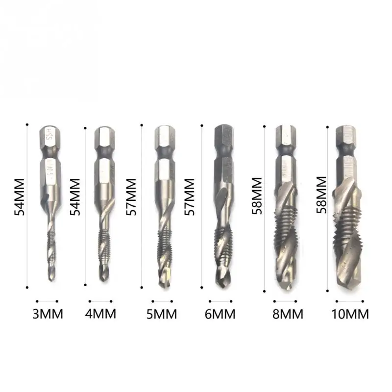 6Pcs High-speed steel M3-M10 Composite Tap Drill Bit Thread Spiral Crew Tap 1/4'' Hex HSS,Hexagon Handle Compound Tap Drill Bits 6Pcs High-speed steel M3-M10 Composite Tap Drill Bit Thread Spiral Crew Tap 1/4'' Hex HSS,Hexagon Handle Compound Tap Drill Bits