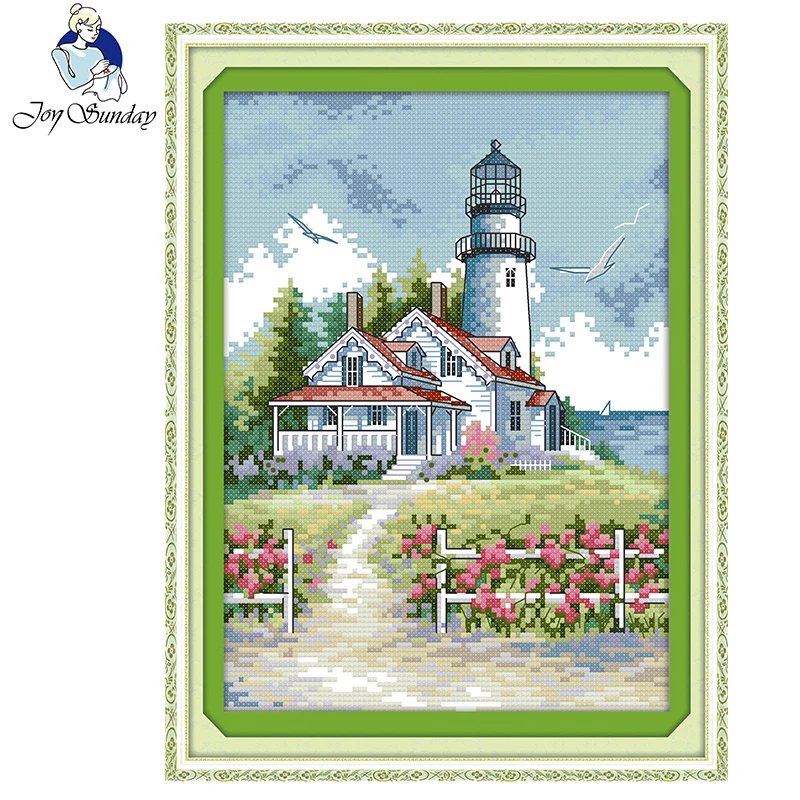Joy Sunday New arrival Lighthouse (2) Cross stitch Embroidered Kit DMC 14CT DIY Handmade Set Needlework Home Decor Painting Gift | Дом и сад