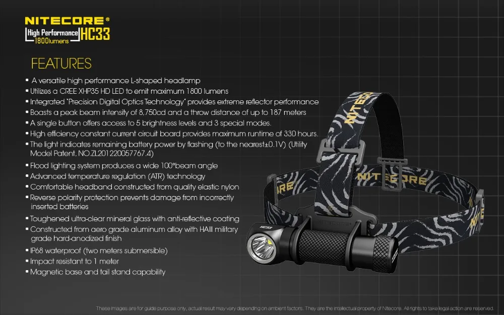 NITECORE HC33 портативный налобный фонарь CREE XHP35 HD max 1800 люмен луч бросок 187 м головной светильник 8 режимов работы наружный головной светильник