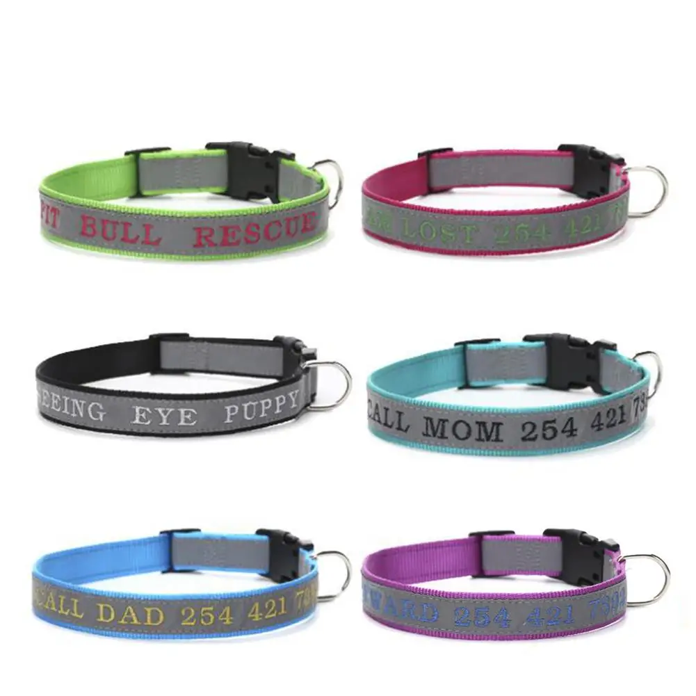 

DishyKooker Adjustable Embroidery Reflective Pet Dog Collar for Outdoor Training