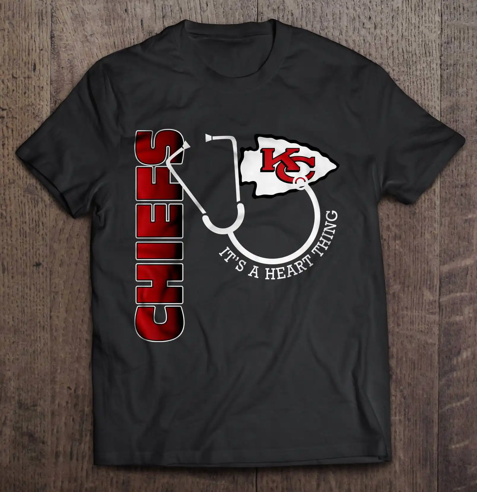 

Kansas Streetwear Harajuku City 100%Cotton Men'S Tshirt Chiefs It'S A Heart Thing Stethoscope Tshirts