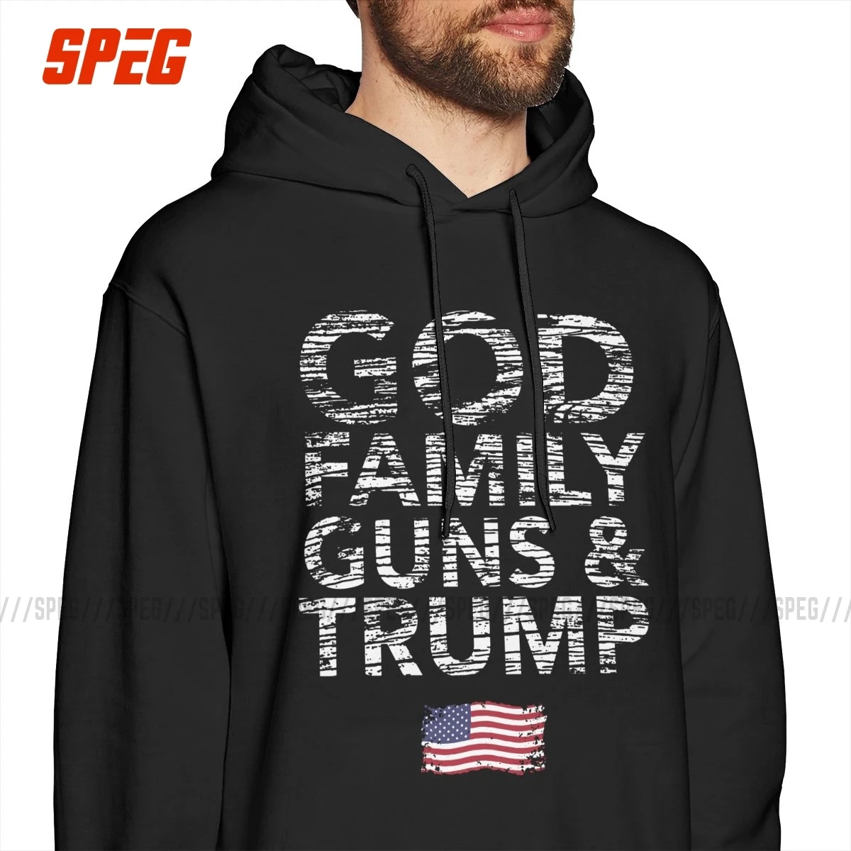 Men Sweatshirt God Family Guns And Trump Pro Donald 100% Cotton Gray Casual Hoodie Political Patriotic Hooded Tops