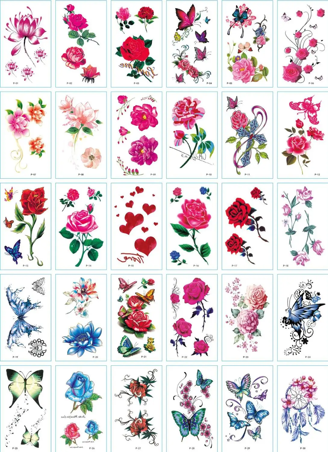 

30pcs Temporary Tatoo Stickers Rose Lotus Flower Fake Tattoo Sticker Butterfly Waterproof Flash Tatto Tatouage For Men Women