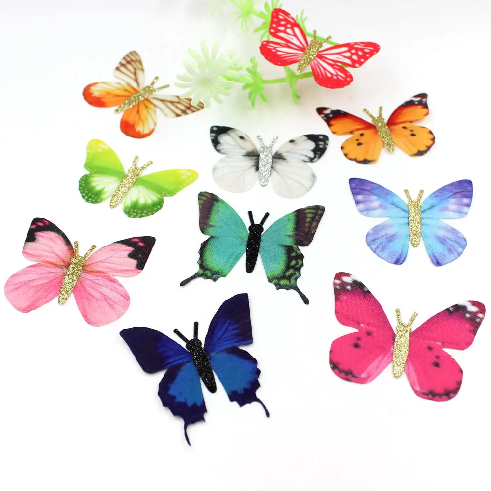 

50PCS Cotton Fabric Butterfly Appliques with Glitter Body Accessories for Party Decor, Doll Embellishment