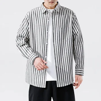 

Spring Shirts Men Korean Clothes Camisa Japanese Shirts Large Size M-5XL Men's Original Small Fresh Loose Striped Casual Shirts
