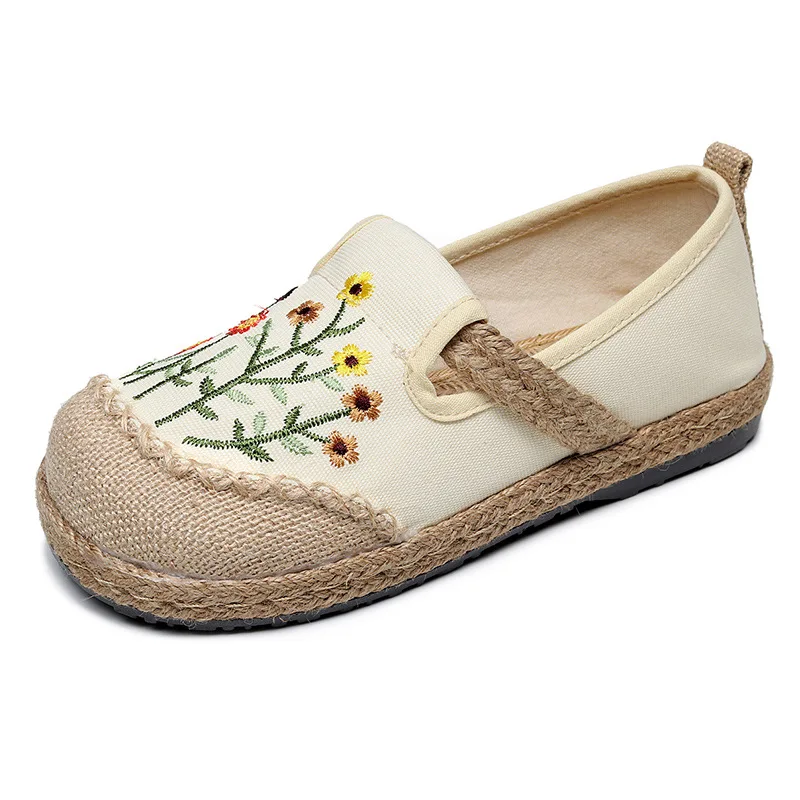 

embroidery shoes folk embroidery sunflower women designer sneakers women Canvas Shoes Hemp Lazy Flats For womens half slippers