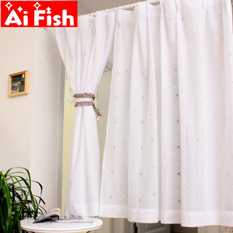 

Japanese style simple modern stars cartoon pure white curtains screen semi-shade blind home door mesh tulle for kitchen A56-40
