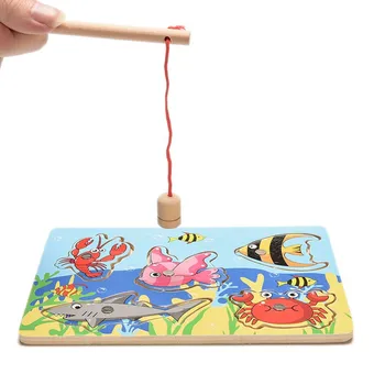 

Fishing Game & Wooden Ocean Puzzle Board Magnetic Rod Toy Outdoor Fun Novelty Gags Toys For Children Kids Model Fishing Toys