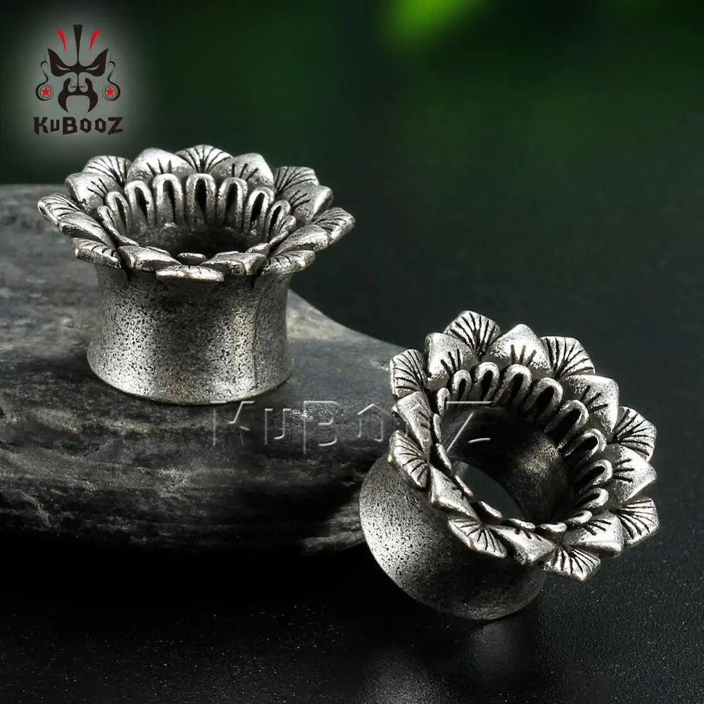 Kubooz Datura лепестки медные серьги пирсинг пробки туннели шпильки расширители Винтаж Мода подарок для unsex продавать по паре