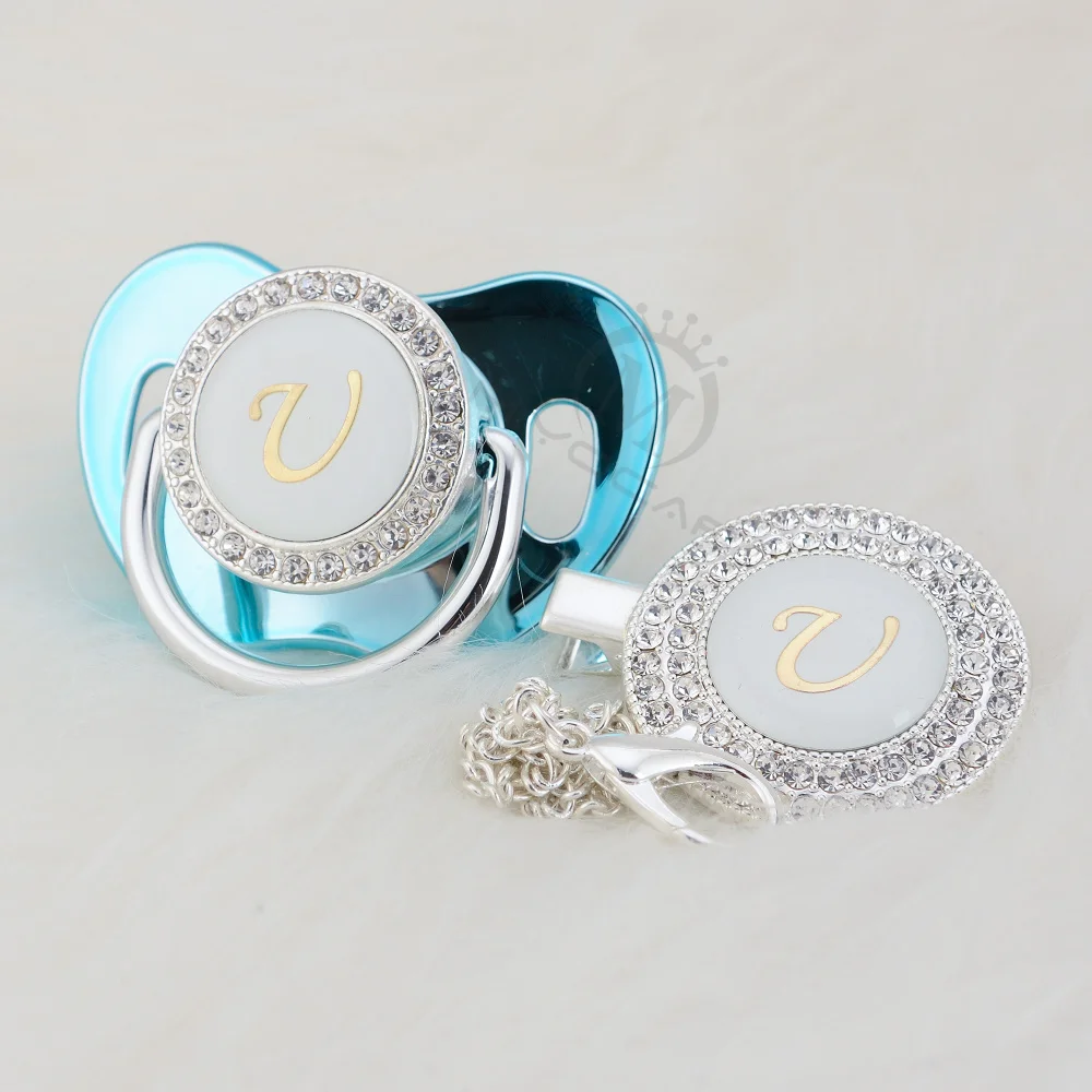MIYOCAR имя инициалы буквы U элегантная Серебряная коллекция bling соска и пустышка зажим BPA бесплатно пустышка bling SGS пройти LU-1
