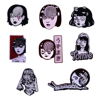 

Uzumaki junji ito enamel pin Japanese Horror Character Lapel pin Goru Eyeball Manga Anime Jewelry