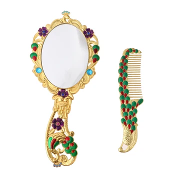 

1pc Retro Vanity Mirror Spiegel Makeup Mirror Handheld Mirror Foldable Desk Mirror Delicate Cosmetic Mirror For Female With Comb