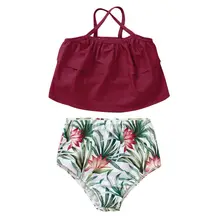 Детский летний купальный костюм из 2 предметов, комплект бикини для маленьких девочек, пляжная одежда с цветочным принтом, одежда для купания