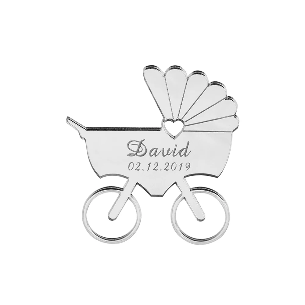 12 pcs Personalized Engraved Mirror Baby Carriage Name Card New Birth Born Acrylic Gift Decor Tags Favors Baby Shower Party