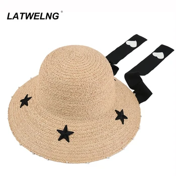 

Fashion Strap Sun Protection Hat For Women Pentagram Bucket Hat Ladies Beach Hat Summer Holiday Girlfriend Gifts S1109