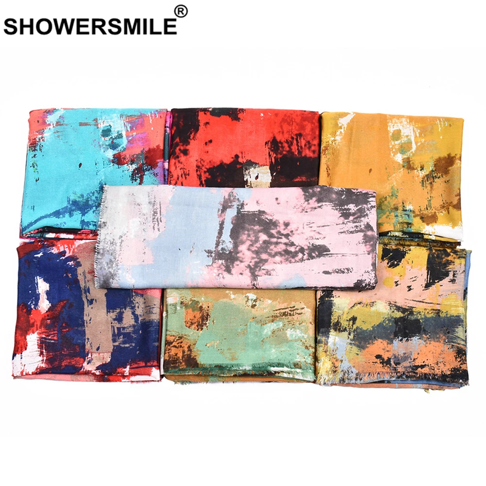 SHOWERSMILE шарфы для женщин граффити хлопок лен печатных шарф для женщин красочные женские шаль богемный шарфы аксессуары