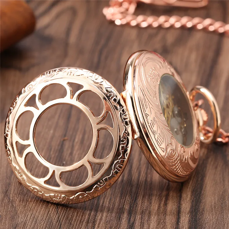 Classic Hollow Flower Roman Numerals Display Men Manual Mechanical Pocket Watch Exquisite Pendant Hand-winding Clock with Chain