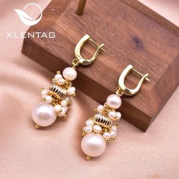 

XlentAg Natural White Pearls Dangle Earring For Angle Wedding Gift Anime Girl Women Minimalist Jewelry Aros Mujer Oreja GE0926C