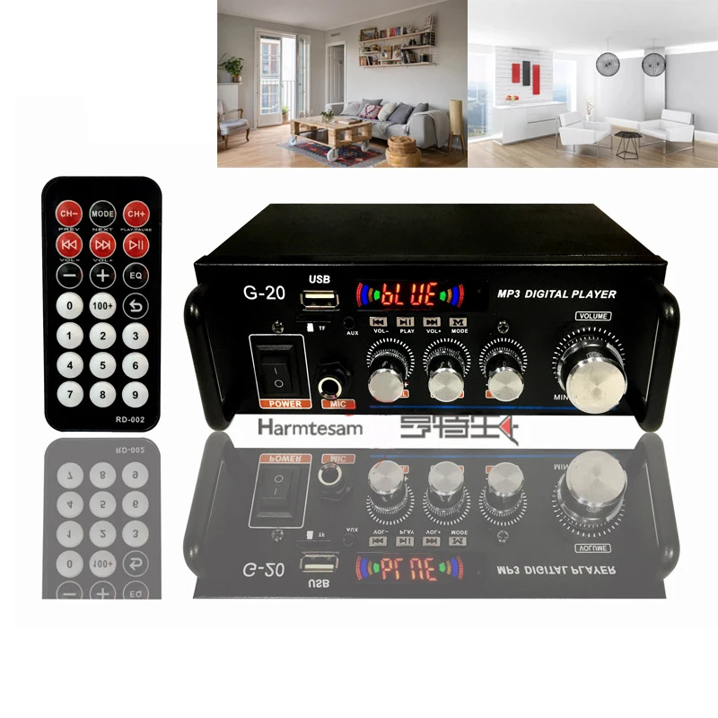Стерео аудио усилитель музыкальный приемник Powstro Smart Digital HiFi Bluetooth USB FM 12 В/220 В Инфракрасный контроль усилитель для дома и автомобиля
