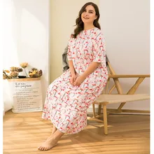 

HC1226 White Large Big Size Women Home Dress Flamingo Long Skirt XL 2XL 3XL 4XL Nightclothes Sleep Wear Set Nightgrowns