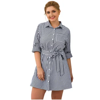 

Women's Plus Size Shirt Dress New Long Sleeve High Waist Stripe Lace-Up Sexy Mini Dresses Spring Summer Fashion Vestido YL5