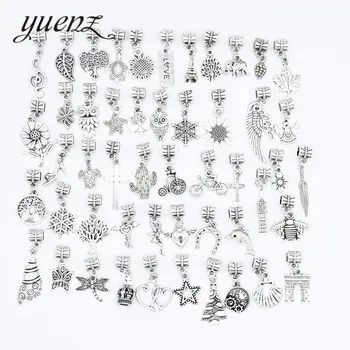 

YuenZ 50pcs Antique Silver color mix Big Hole Beads Pendant Fit Metal Zinc Alloy DIY Beads Charm for Bracelets U047