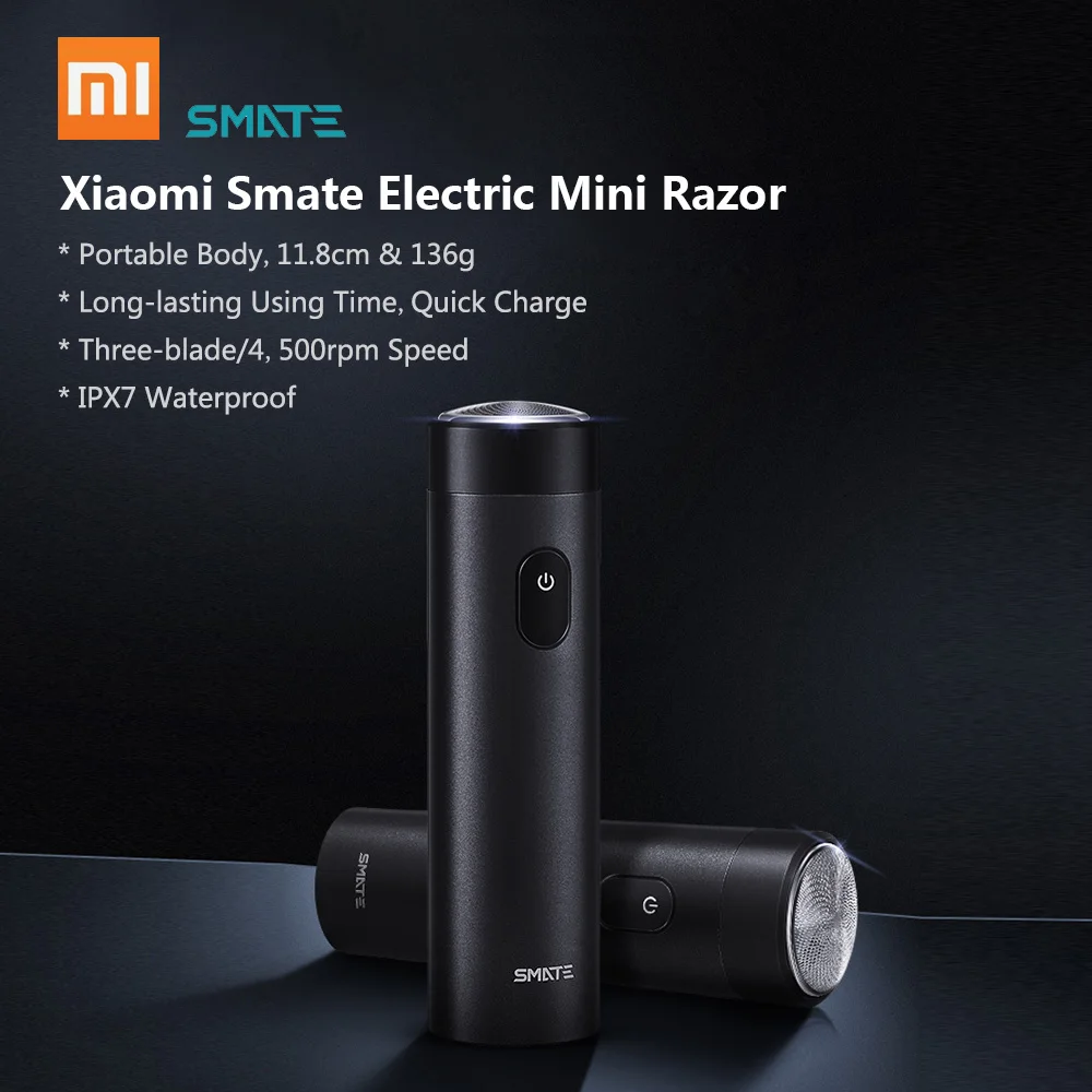 Бритва для электробритва Xiaomi Smate для мужчин, перезаряжаемая USB машинка для сухого влажного бритья, триммер для бороды и волос, моющаяся, с тремя лезвиями