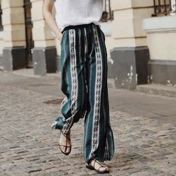 

2020 Women Spring And Summer Wide-legged Pants Vintage Chiffon Straight Tall Waist Drape Female Split Pants